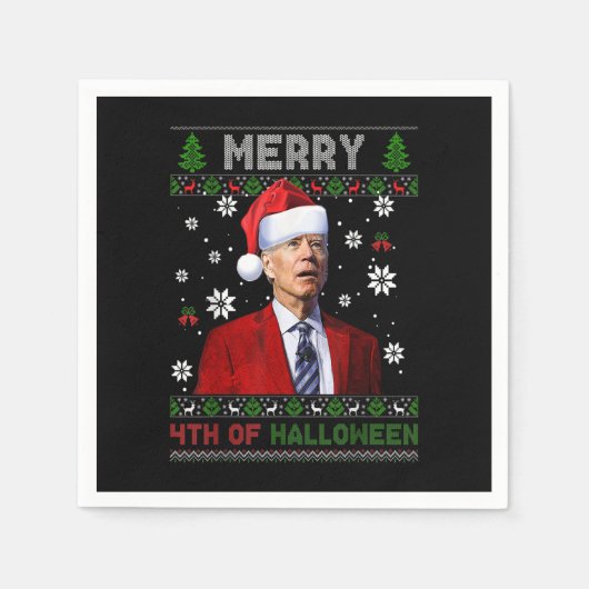 Serviette En Papier Joyeux 4 ème D'Halloween Funny Biden Vilain Noël (Devant)