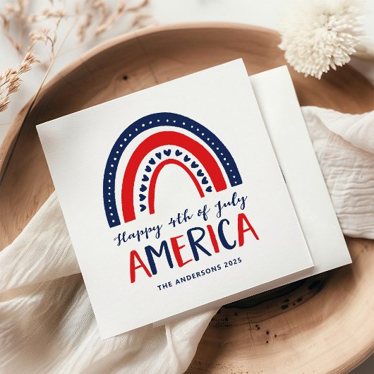 Serviette En Papier Joyeux 4 juillet Amérique | Rouge bleu arc-en-ciel