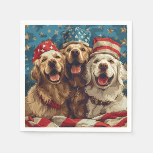 Serviette En Papier Joyeux 4 Juillet Chiens De Rétritrice D'Or