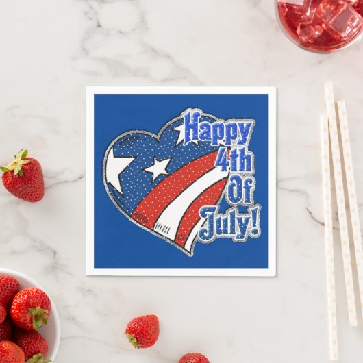 Serviette En Papier Joyeux 4 juillet Heart Napkins (En situation)
