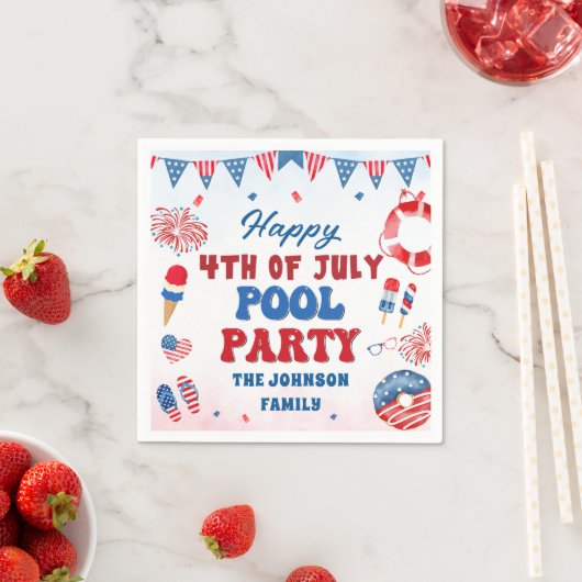 Serviette En Papier Joyeux 4 juillet Pool Party été (En situation)