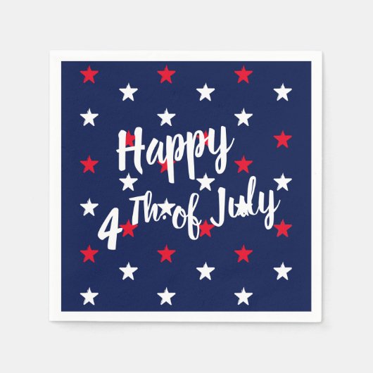 Serviette En Papier Joyeux 4 juillet rouge blanc & bleu marine étoiles (Devant)