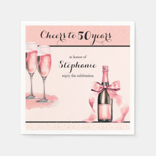 Serviette En Papier Joyeux 50 ans Anniversaire Champagne Rose
