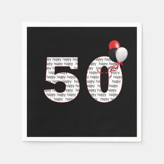 Serviette En Papier Joyeux 50e anniversaire en noir (Devant)