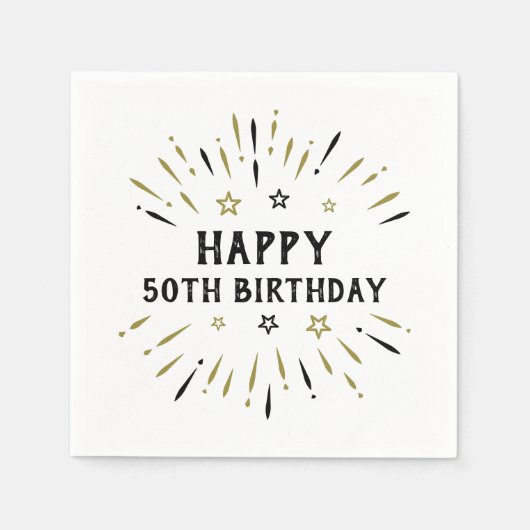 Serviette En Papier Joyeux 50e anniversaire feux d'artifice Blanc Blac (Devant)