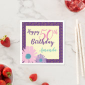 Serviette En Papier Joyeux 50e anniversaire fleurs florales (En situation)