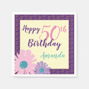 Serviette En Papier Joyeux 50e Anniversaire Floral Flowers