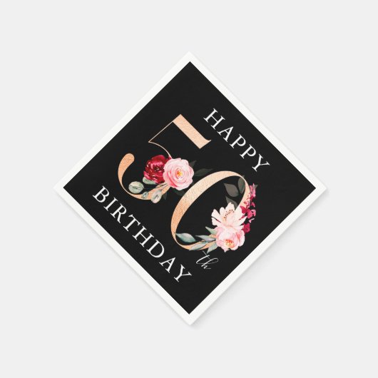 Serviette En Papier Joyeux 50e anniversaire Gold Black Floral Party (Coin)