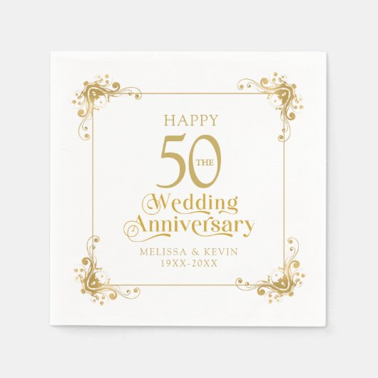 Serviette En Papier Joyeux 50e anniversaire Mariage Gold Frame (Devant)