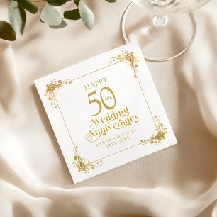 Serviette En Papier Joyeux 50e anniversaire Mariage Gold Frame