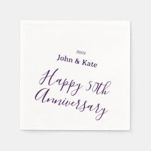 Serviette En Papier Joyeux 50e anniversaire nom violet année simple