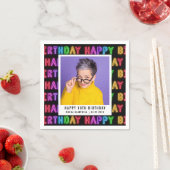 Serviette En Papier Joyeux 60e anniversaire Photo Rainbow Neon (En situation)