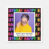 Serviette En Papier Joyeux 60e anniversaire Photo Rainbow Neon (Devant)