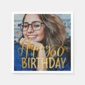 Serviette En Papier Joyeux 60e anniversaire Script photo personnalisée (Devant)