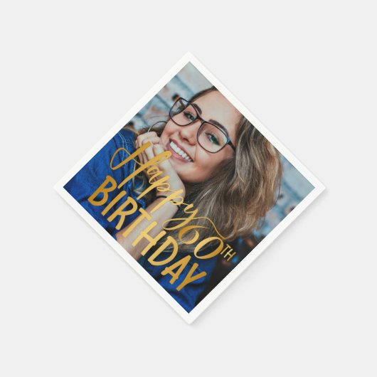 Serviette En Papier Joyeux 60e anniversaire Script photo personnalisée (Coin)