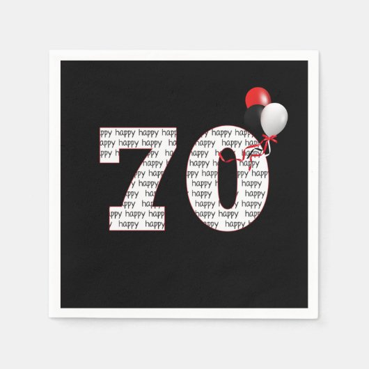 Serviette En Papier Joyeux 70e anniversaire sur les serviettes noires (Devant)