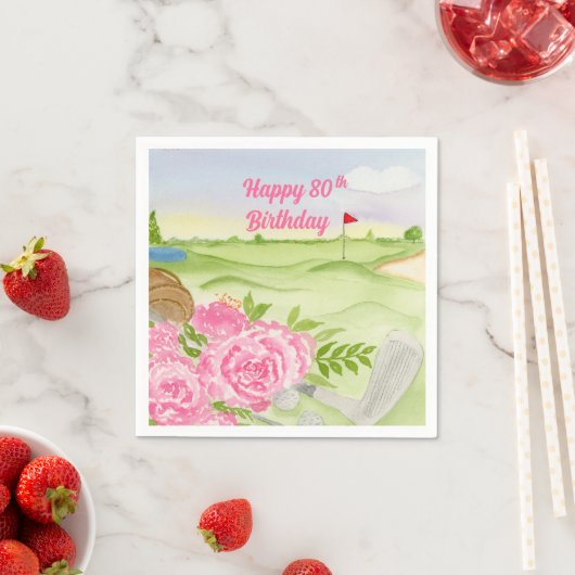 Serviette En Papier Joyeux 80e anniversaire Peonies sur le terrain de (En situation)
