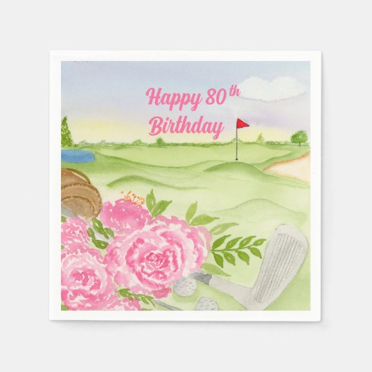 Serviette En Papier Joyeux 80e anniversaire Peonies sur le terrain de (Devant)