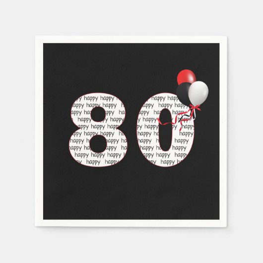 Serviette En Papier Joyeux 80e anniversaire sur les serviettes noires (Devant)