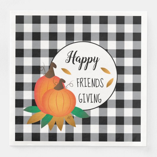 Serviette En Papier Joyeux Ami Action de grâce Buffalo Check (Devant)