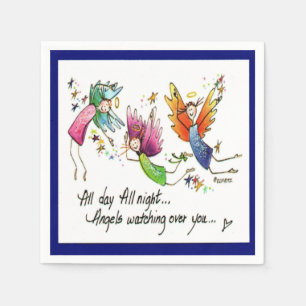 Serviette En Papier Joyeux anges de rouge, vert, bleu, au soleil & ét