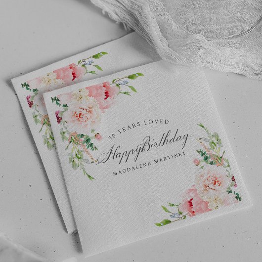 Serviette En Papier Joyeux anniversaire 30 ans aimés rose floral perso