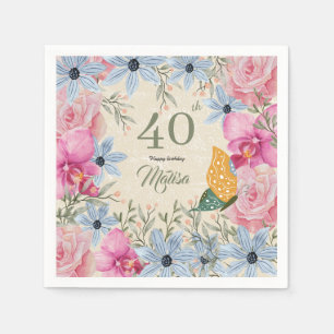 Serviette En Papier Joyeux anniversaire 40e aquarelle rustique floral