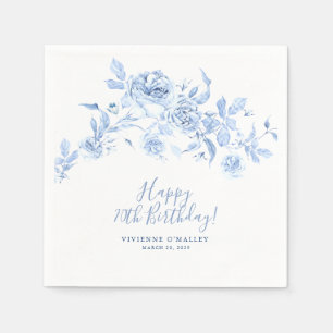 Serviette En Papier Joyeux anniversaire 70e Rose bleu Floral Custom