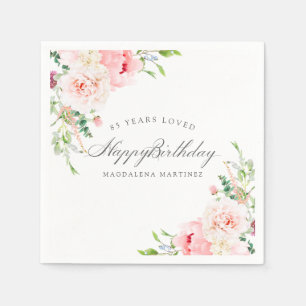 Serviette En Papier Joyeux Anniversaire 85ème Fleurs Roses Personnalis