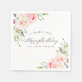 Serviette En Papier Joyeux Anniversaire 90ème Cocktail Floral Rose sur (Devant)