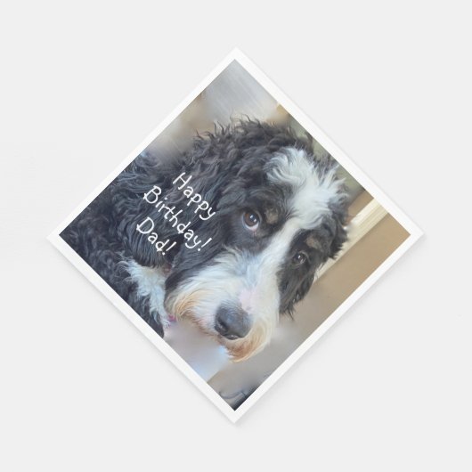 Serviette En Papier Joyeux anniversaire adorable Bernedoodle (Coin)