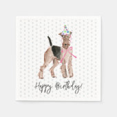 Serviette En Papier Joyeux anniversaire Airedale Chien Casquette Gâtea (Devant)