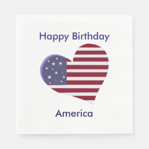 Serviette En Papier Joyeux anniversaire Amérique, coeur blanc et bleu