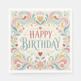Serviette En Papier Joyeux Anniversaire Art Populaire Scandinave Tourb