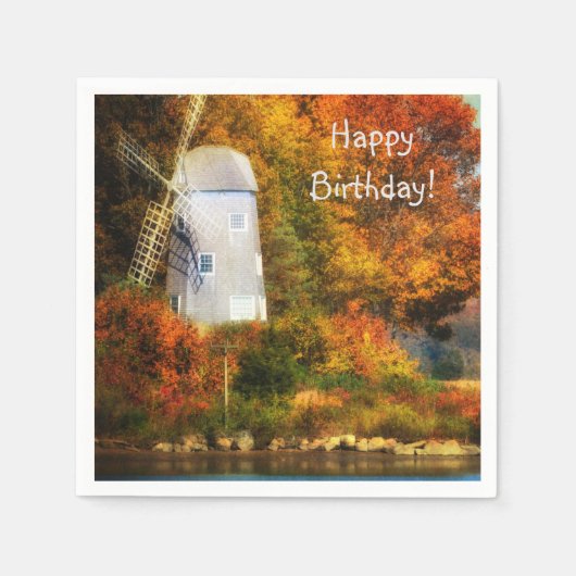 Serviette En Papier Joyeux Anniversaire Automne Windmill (Devant)
