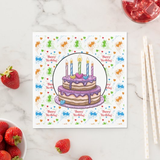 Serviette En Papier Joyeux Anniversaire Avec Cerise En Haut (En situation)