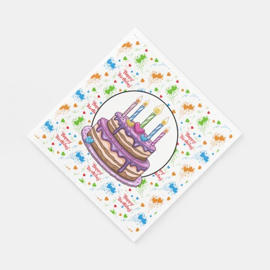 Serviette En Papier Joyeux Anniversaire Avec Cerise En Haut (Coin)