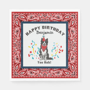 Serviette En Papier Joyeux anniversaire avec Collie frontalier en Band