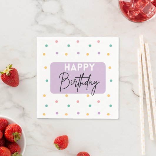 Serviette En Papier Joyeux anniversaire avec Motif Polka coloré (En situation)
