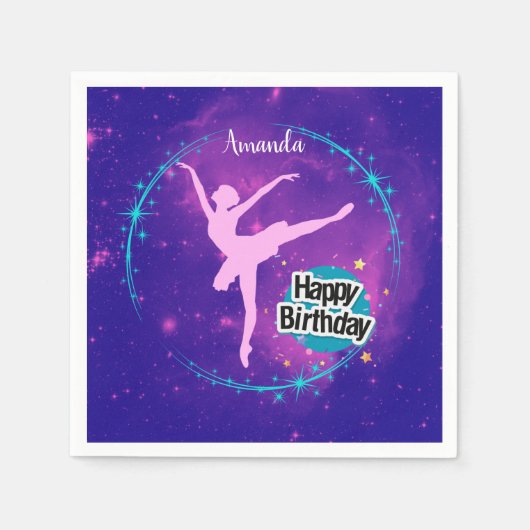 Serviette En Papier Joyeux anniversaire Ballerina Galaxy Personnalisé (Devant)
