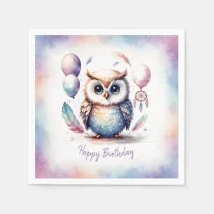 Serviette En Papier Joyeux Anniversaire Ballons Chouette Bébé Aquarell