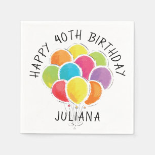 Serviette En Papier Joyeux Anniversaire Ballons colorés Ajouter un nom