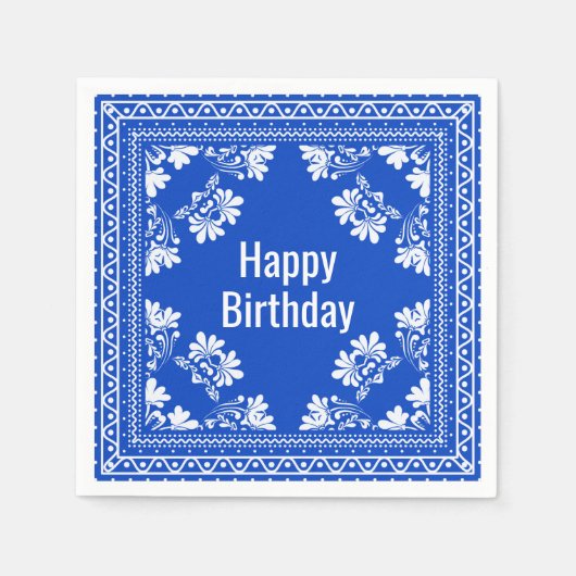 Serviette En Papier Joyeux Anniversaire Bandana Bleue (Devant)