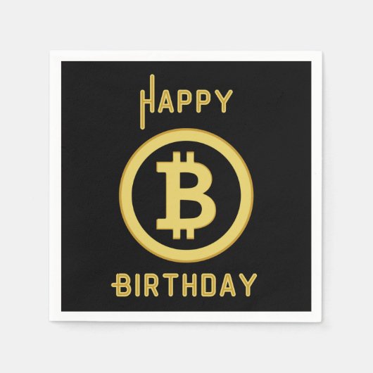 Serviette En Papier Joyeux Anniversaire Bitcoin Gold Serviettes 3 Plis (Devant)
