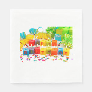 Serviette En Papier Joyeux Anniversaire / Blanc standard déjeuner Napk