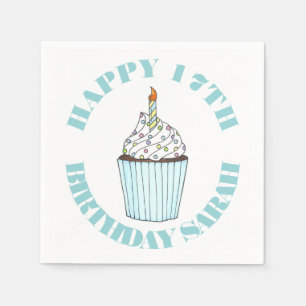 Serviette En Papier Joyeux Anniversaire Bleu Cupcake Sprinkles Frostin