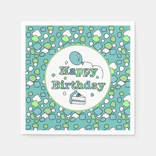 Serviette En Papier Joyeux anniversaire bleu et vert (Devant)