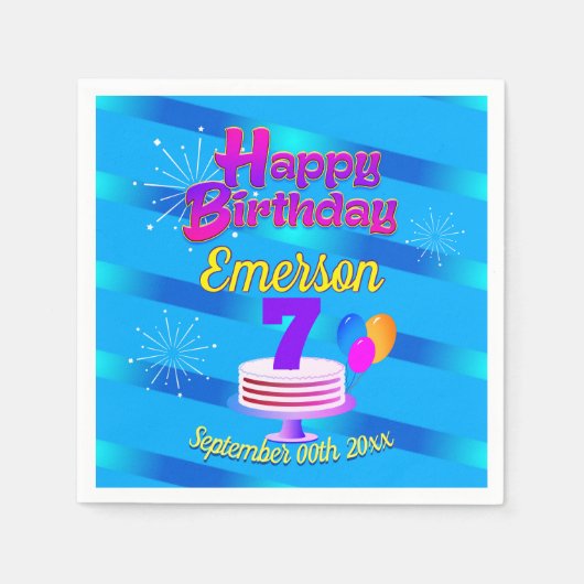Serviette En Papier Joyeux anniversaire BLUE | modifiable (Devant)