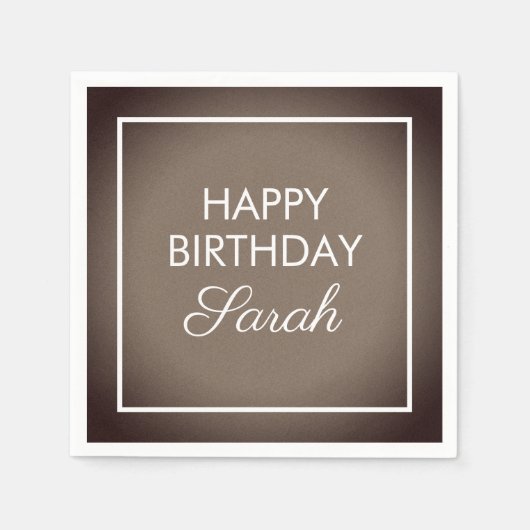 Serviette En Papier Joyeux Anniversaire Brun Blanc De Base (Devant)