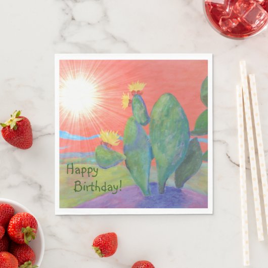 Serviette En Papier Joyeux Anniversaire Cactus Sunset (En situation)